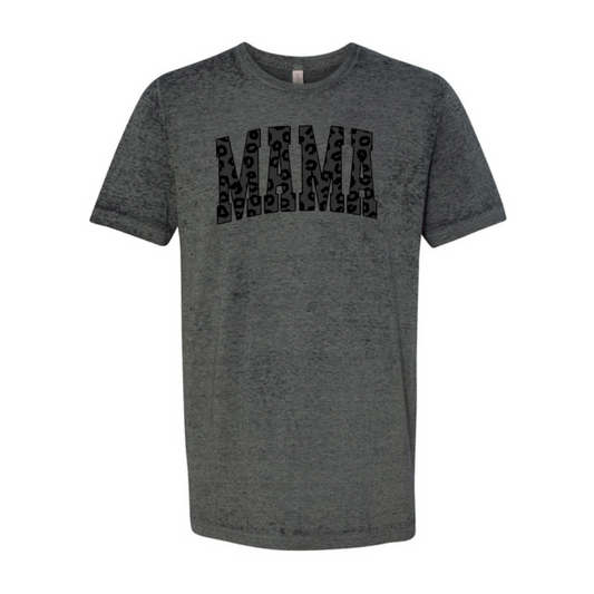 Leopard MAMA Black Acid Wash Tee
