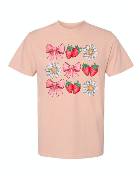 Strawberry Bows Peach Tee